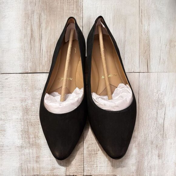 Trotters ESTEE Black Nubuck Point Toe Block Heel Slip On Flats, Women’s Size 8M - Picture 1 of 5